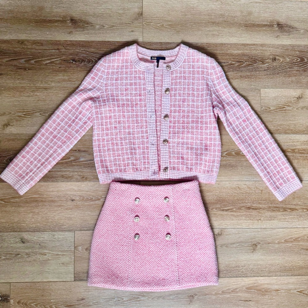 NWOT Maje Pink Tweed Knit Set, Size US 0 FR 34